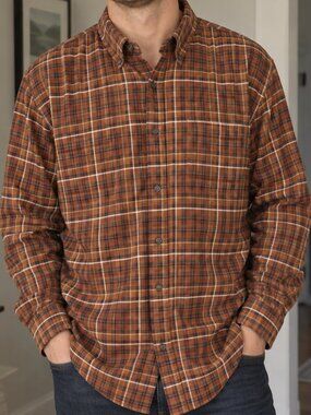 St. John’s Bay Iron Free Plaid Shirt Men’s XL Tall Rust Brown Button Down